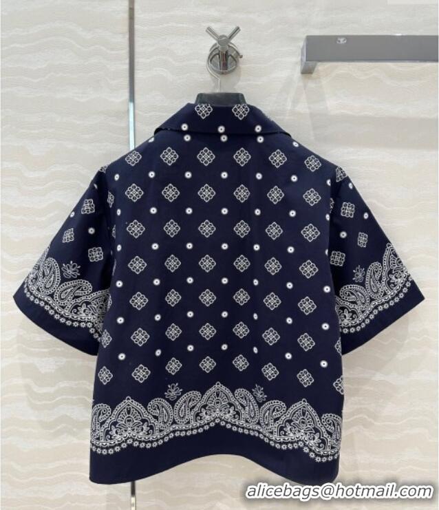 Original Cheap Miu Miu Paisley Printed Shirt 0429 Blue 2025