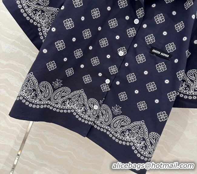 Original Cheap Miu Miu Paisley Printed Shirt 0429 Blue 2025