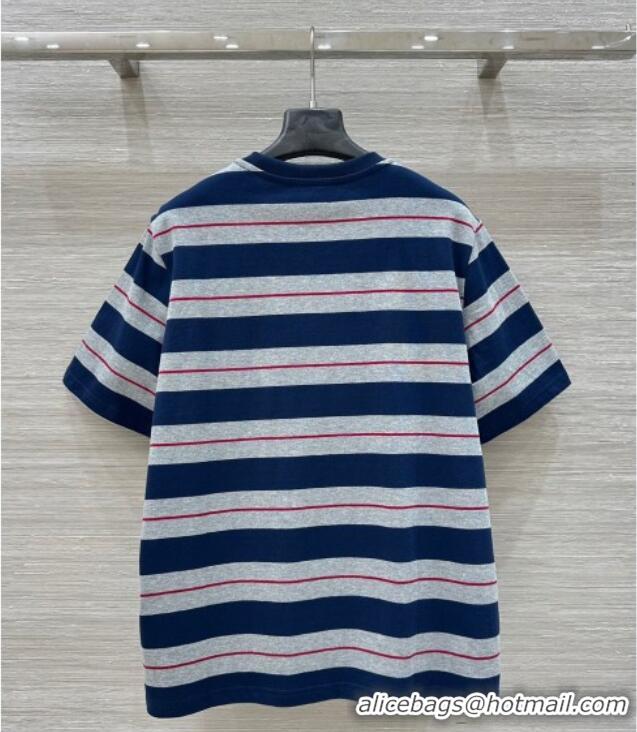 High Quality Miu Miu Striped Cotton T-Shirt 30014 Blue 2025