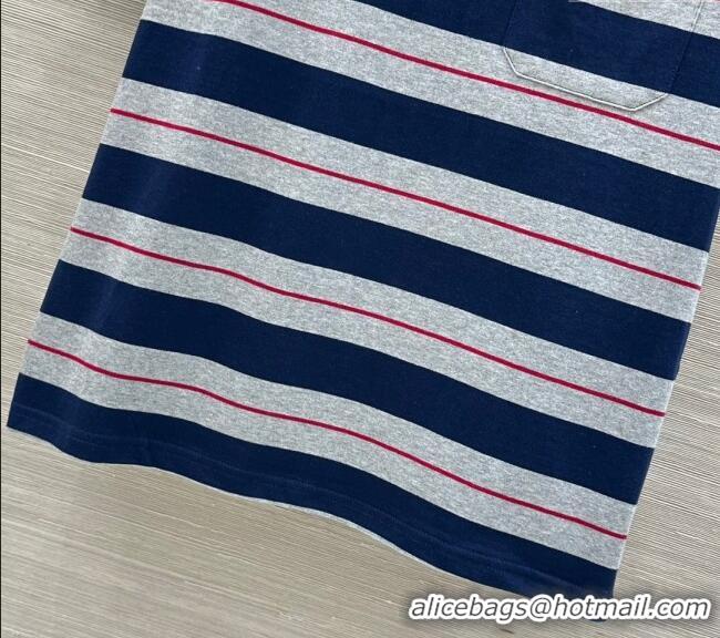 High Quality Miu Miu Striped Cotton T-Shirt 30014 Blue 2025