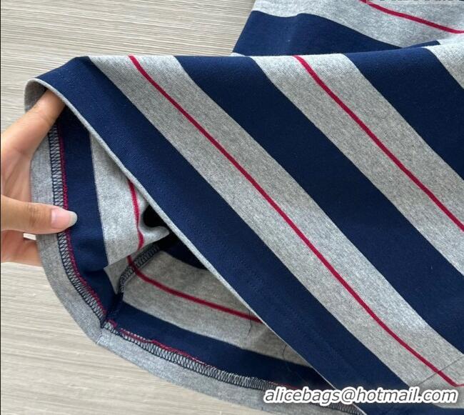 High Quality Miu Miu Striped Cotton T-Shirt 30014 Blue 2025