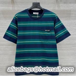 New Product Miu Miu Striped Cotton T-Shirt 30014 Green 2025