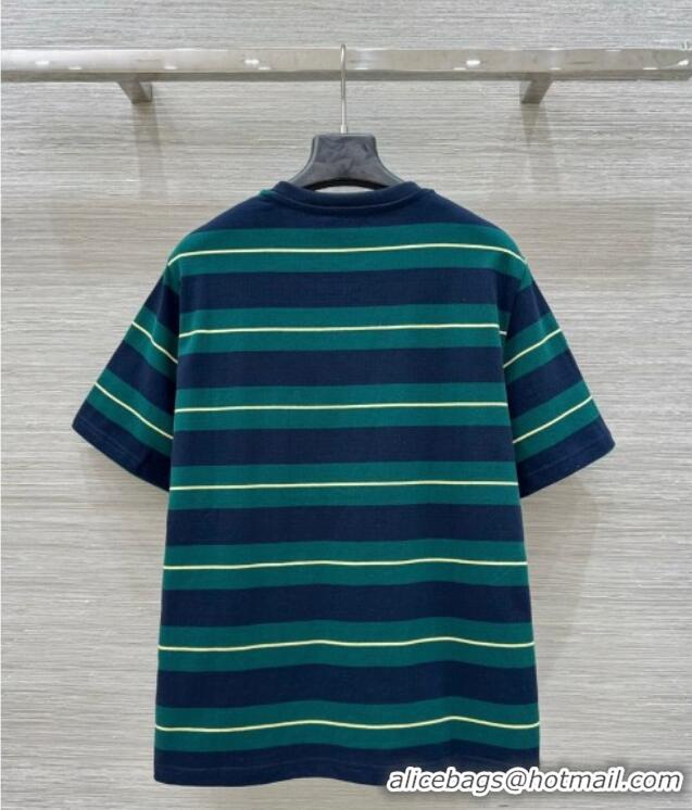 New Product Miu Miu Striped Cotton T-Shirt 30014 Green 2025
