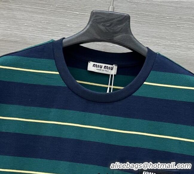 New Product Miu Miu Striped Cotton T-Shirt 30014 Green 2025