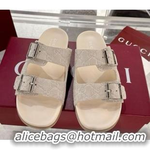 Top Grade Gucci GG Suede Flat Slides Sandal with Buckle Beige 2025 GG042302