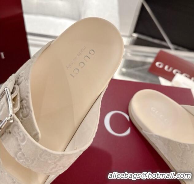 Top Grade Gucci GG Suede Flat Slides Sandal with Buckle Beige 2025 GG042302