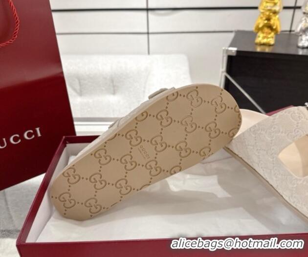 Top Grade Gucci GG Suede Flat Slides Sandal with Buckle Beige 2025 GG042302