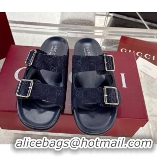Unique Style Gucci GG Suede Flat Slides Sandal with Buckle Blue 2025 GG042302