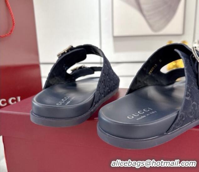 Unique Style Gucci GG Suede Flat Slides Sandal with Buckle Blue 2025 GG042302