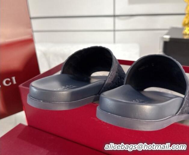 Trendy Design Gucci GG Suede Flat Slides Sandal with Wide Strap Dark Blue 2025 834941