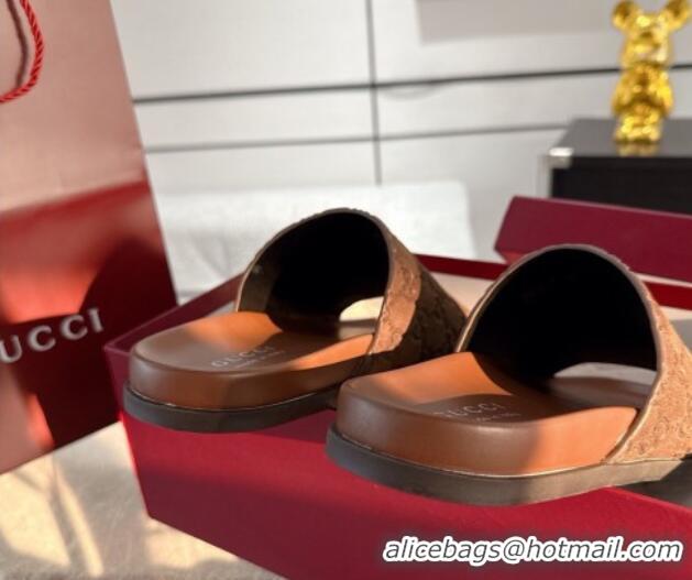 Stylish Gucci GG Suede Flat Slides Sandal with Wide Strap Brown 2025 834941