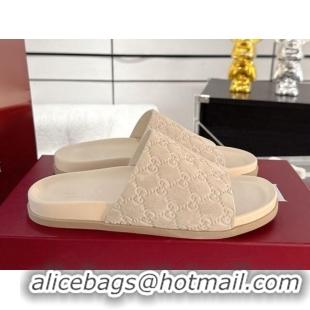 Perfect Gucci GG Suede Flat Slides Sandal with Wide Strap Beige 2025 834941