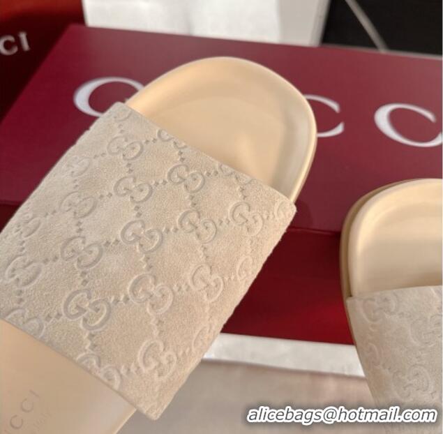 Perfect Gucci GG Suede Flat Slides Sandal with Wide Strap Beige 2025 834941