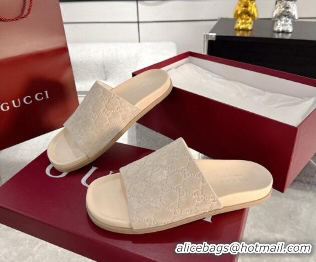 Perfect Gucci GG Suede Flat Slides Sandal with Wide Strap Beige 2025 834941