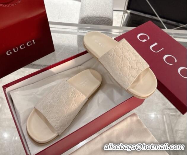 Perfect Gucci GG Suede Flat Slides Sandal with Wide Strap Beige 2025 834941