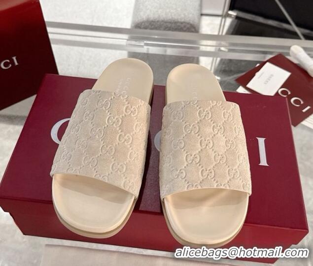 Perfect Gucci GG Suede Flat Slides Sandal with Wide Strap Beige 2025 834941