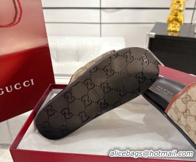 Luxury Gucci GG Padded Canvas Flat Slides Sandal with Wide Strap Beige 2025 838089