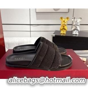 Luxurious Gucci GG Padded Canvas Flat Slides Sandal with Wide Strap Black 2025 838089