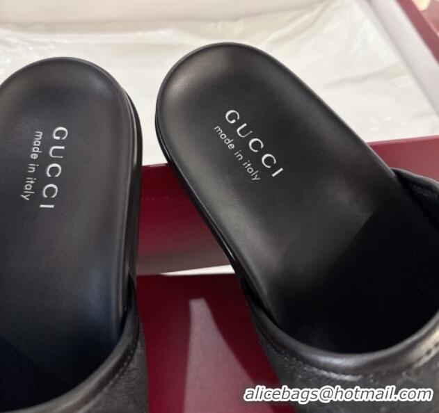 Luxurious Gucci GG Padded Canvas Flat Slides Sandal with Wide Strap Black 2025 838089