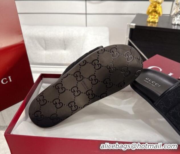 Luxurious Gucci GG Padded Canvas Flat Slides Sandal with Wide Strap Black 2025 838089
