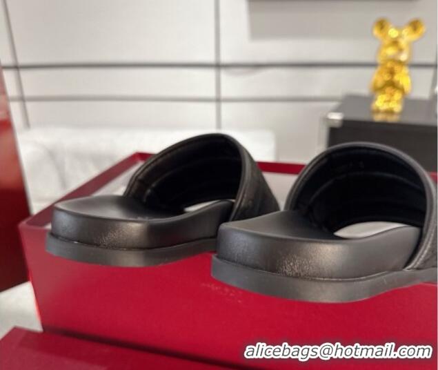 Luxurious Gucci GG Padded Canvas Flat Slides Sandal with Wide Strap Black 2025 838089