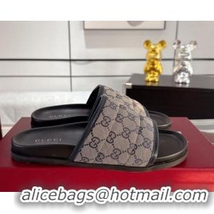 Best Price Gucci GG Padded Canvas Flat Slides Sandal with Wide Strap Grey 2025 838089