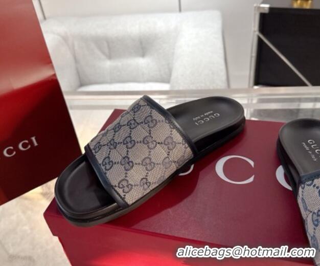 Best Price Gucci GG Padded Canvas Flat Slides Sandal with Wide Strap Grey 2025 838089