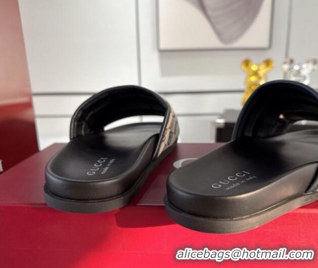 Best Price Gucci GG Padded Canvas Flat Slides Sandal with Wide Strap Grey 2025 838089