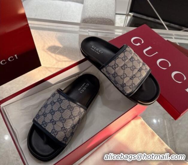 Best Price Gucci GG Padded Canvas Flat Slides Sandal with Wide Strap Grey 2025 838089