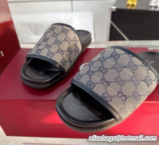 Best Price Gucci GG Padded Canvas Flat Slides Sandal with Wide Strap Grey 2025 838089