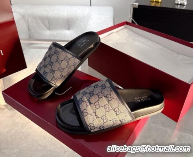 Best Price Gucci GG Padded Canvas Flat Slides Sandal with Wide Strap Grey 2025 838089