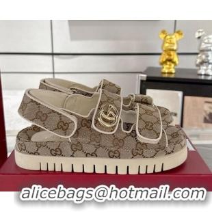 Durable Gucci GG Canvas Strap Sandals with Double G Beige 2025 816630