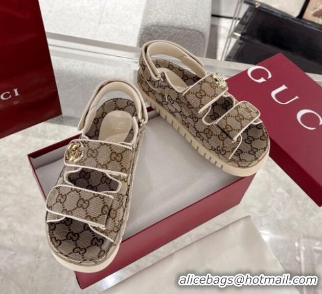 Durable Gucci GG Canvas Strap Sandals with Double G Beige 2025 816630