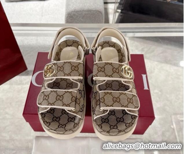 Durable Gucci GG Canvas Strap Sandals with Double G Beige 2025 816630