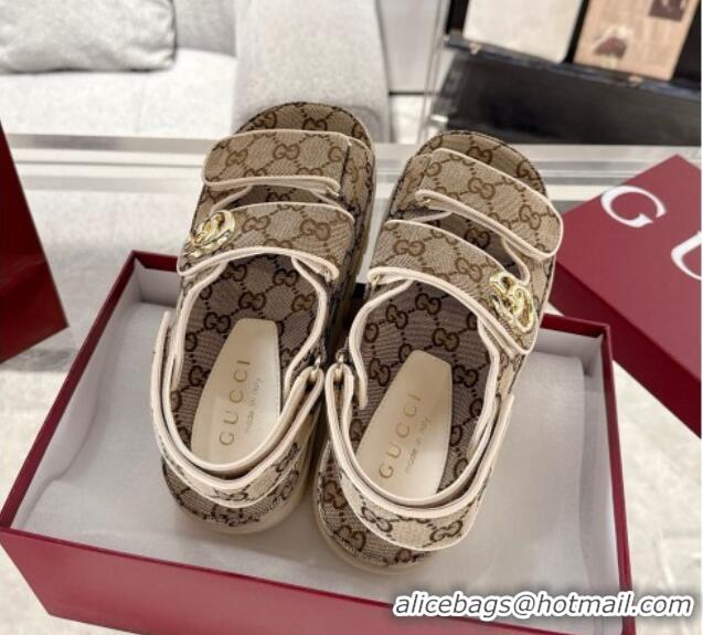 Durable Gucci GG Canvas Strap Sandals with Double G Beige 2025 816630