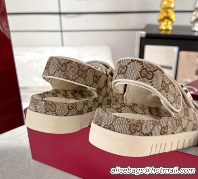 Durable Gucci GG Canvas Strap Sandals with Double G Beige 2025 816630