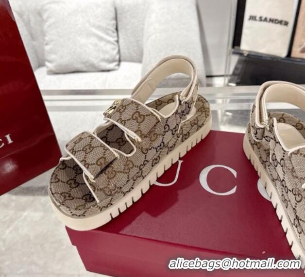 Durable Gucci GG Canvas Strap Sandals with Double G Beige 2025 816630