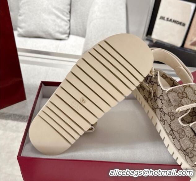 Durable Gucci GG Canvas Strap Sandals with Double G Beige 2025 816630