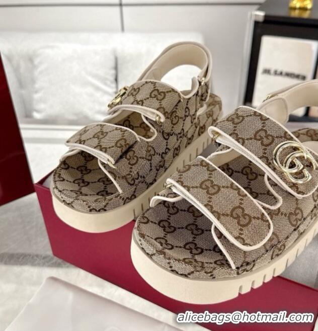 Durable Gucci GG Canvas Strap Sandals with Double G Beige 2025 816630