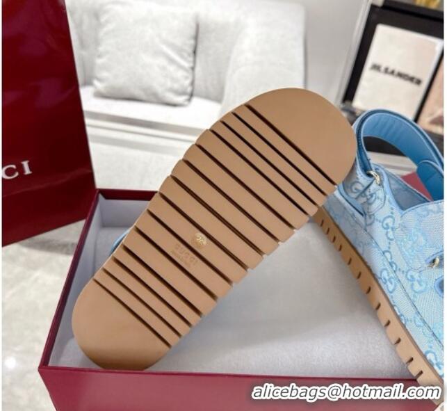 Fashion Gucci GG Canvas Strap Sandals with Double G Light Blue 2025 816630