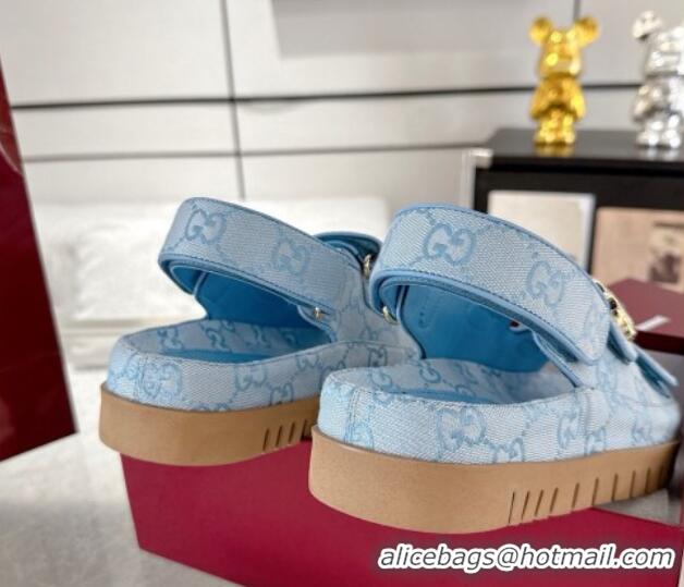Fashion Gucci GG Canvas Strap Sandals with Double G Light Blue 2025 816630