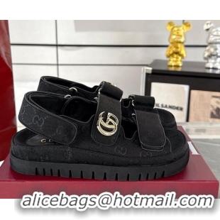 Good Looking Gucci GG Canvas Strap Sandals with Double G Black 2025 816630