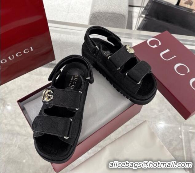 Good Looking Gucci GG Canvas Strap Sandals with Double G Black 2025 816630