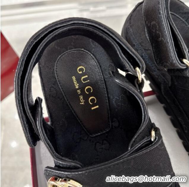 Good Looking Gucci GG Canvas Strap Sandals with Double G Black 2025 816630