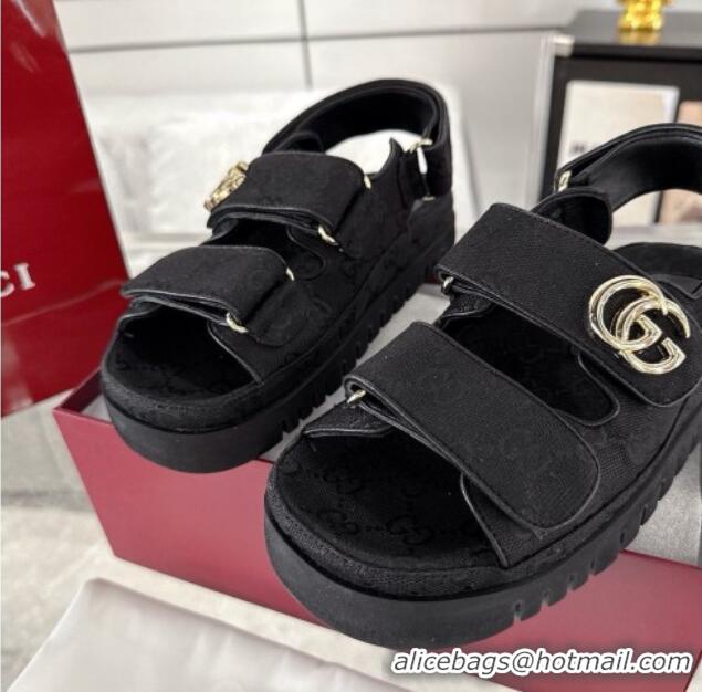Good Looking Gucci GG Canvas Strap Sandals with Double G Black 2025 816630