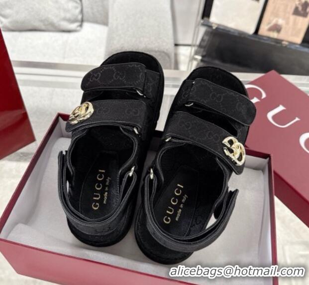 Good Looking Gucci GG Canvas Strap Sandals with Double G Black 2025 816630