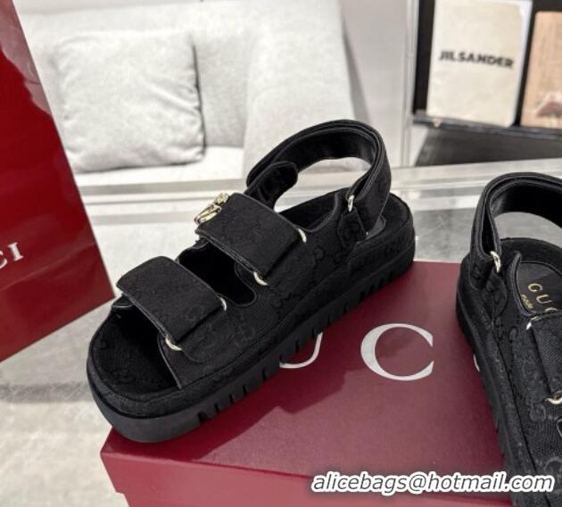 Good Looking Gucci GG Canvas Strap Sandals with Double G Black 2025 816630