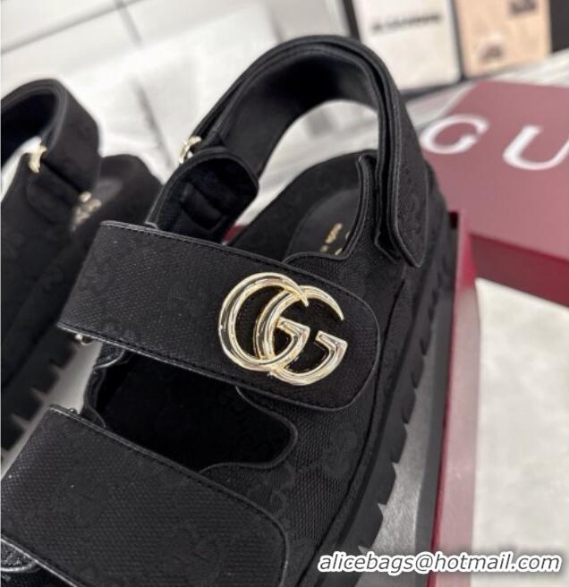 Good Looking Gucci GG Canvas Strap Sandals with Double G Black 2025 816630