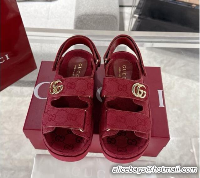 Most Popular Gucci GG Canvas Strap Sandals with Double G Red 2025 816630