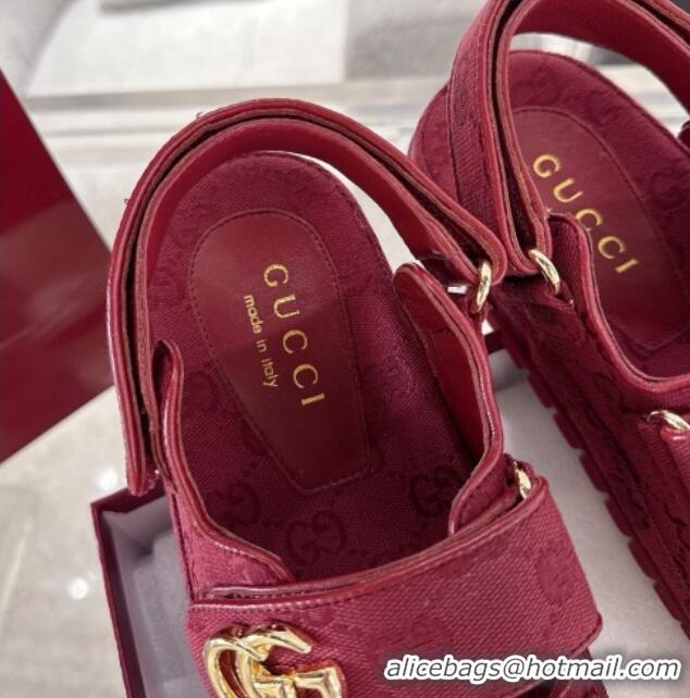 Most Popular Gucci GG Canvas Strap Sandals with Double G Red 2025 816630